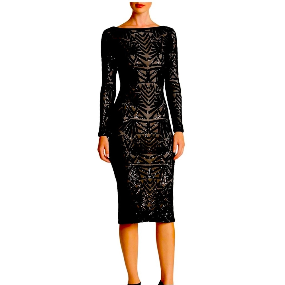 Dress The Population Sequin Midi Dress with Sleeves